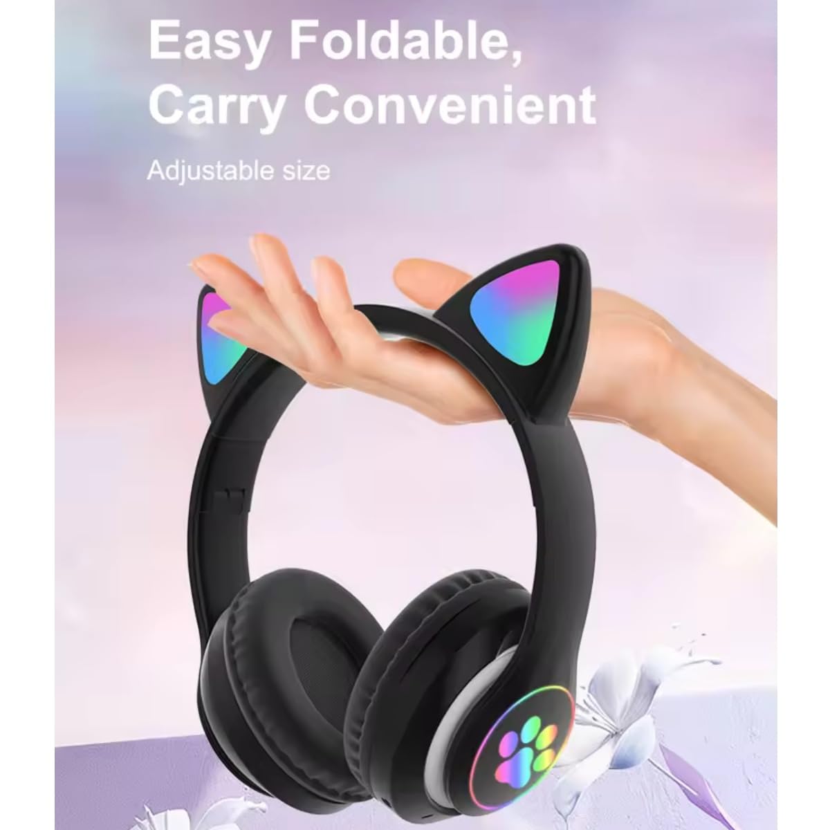 Kids Bluetooth Headphones, Foldable Wireless Headset for Kids, Bluetooth 5.3 Over-Ear Headphones with Mic, LED Lights Up,85dB Volume Limited,Girls