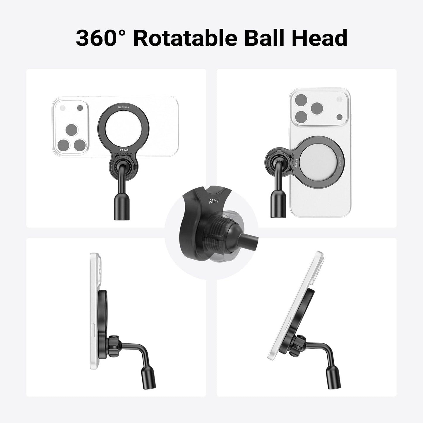 NEEWER Basics Magnetic Phone Tripod Mount Adapter, 360° Ball Head Aluminum Compact Lightweight Portable Phone Holder Attachment Compatible