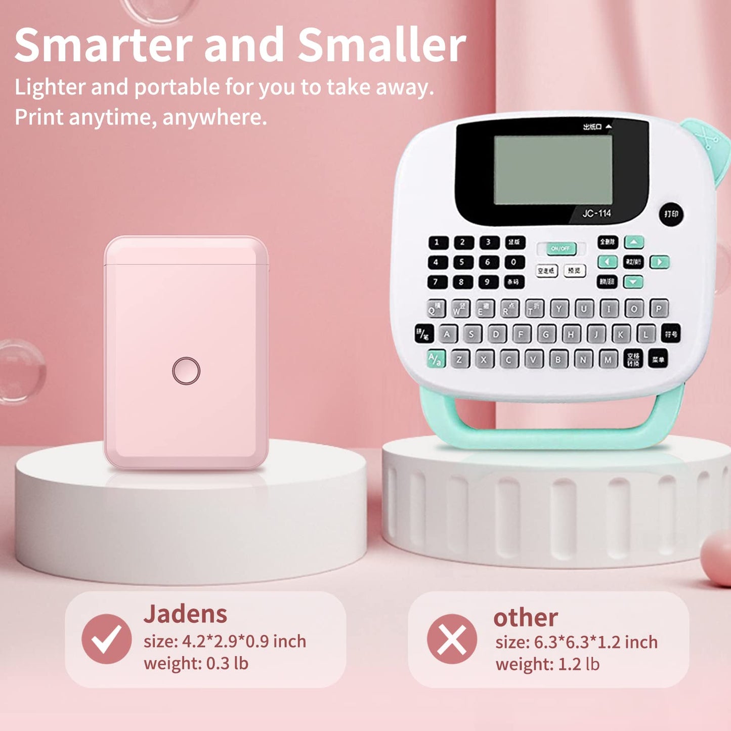 JADENS Label Maker Machine with Tape, Portable Bluetooth Label Printer for Storage, Light Pink