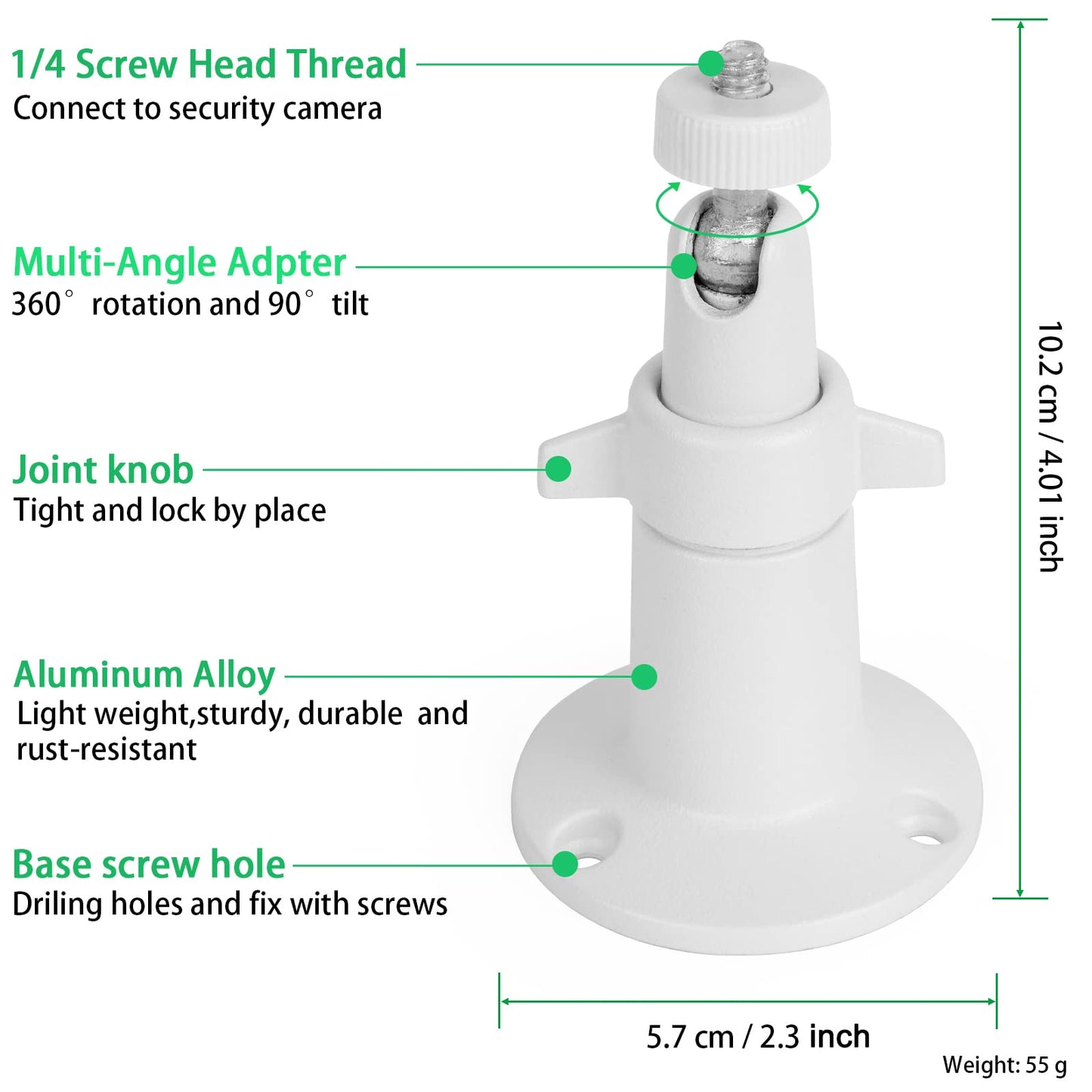 UYODM 2 Pack Wall Mount Holder Compatible with SimpliSafe Outdoor Security Camera, 360°Rotation Security Bracket with 1/4 Screw Thread , Camera Not