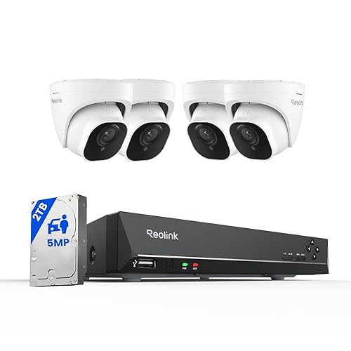 REOLINK Smart 5MP 8CH Home Security Camera System, 4pcs Wired PoE IP Cameras Outdoor with Person/Pet/Vehicle Detection, 4K 8CH NVR with 2TB HDD