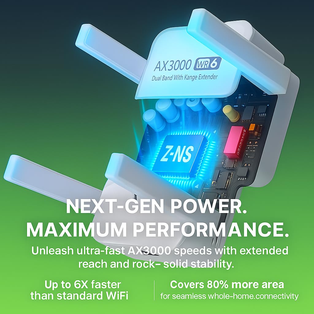 2026 AX3000 WiFi 6 Range Extender - Dual Band (2.4GHz & 5.8GHz), High-Speed WiFi Booster with Gigabit Ethernet Port, Access Point Mode, No App Needed