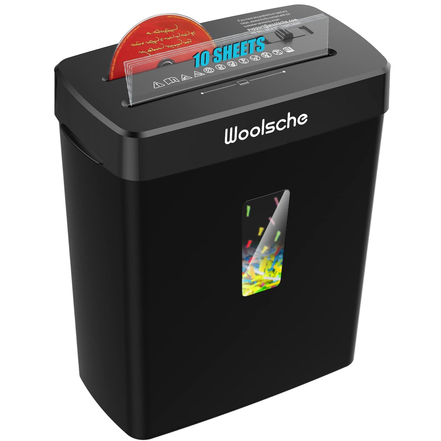 Woolsche Paper Shredder,10-Sheet Cross Cut with 3.43-Gallon Basket, P-4 Security Level,3-Mode Design - Shreds CD and Credit Card,Durable,Fast and Jam