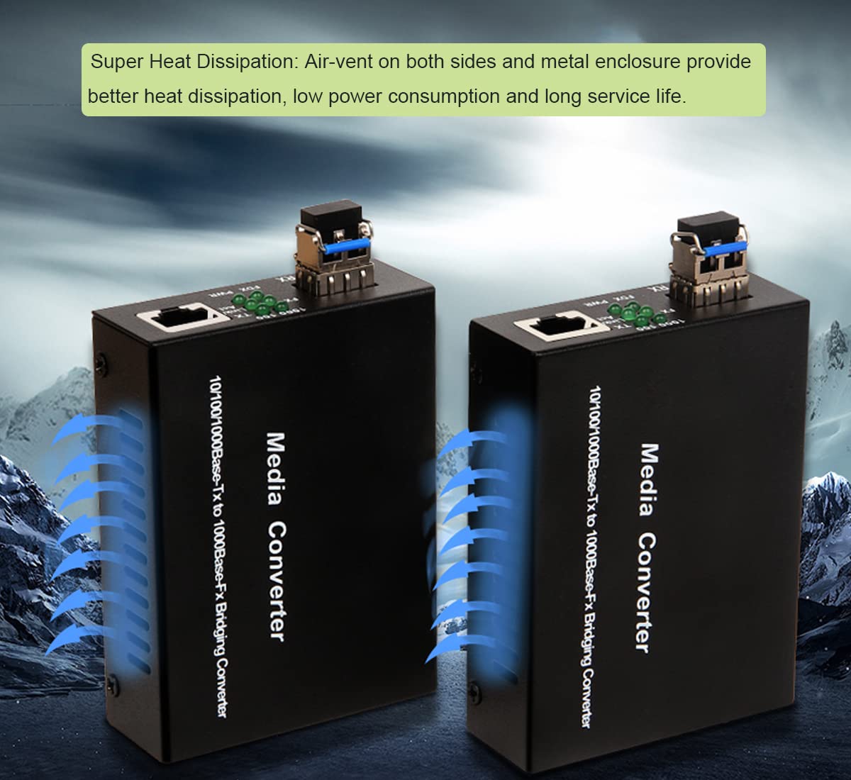 Multi-Mode LC Gigabit Fiber Media Converter - Include 2 SFP Transceiver 2Km, Wavelenth 1310nm, LC to UTP Cat5e 10/100/1000 RJ-45 -Gigabit Ethernet
