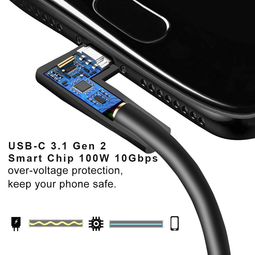 QCEs USB C to USB C 3.1 Gen 2 Cable 6.6Ft, Right Angle Type C Cable 4K Video Display 10Gbps Data Transfer 100W PD Charging Compatible with Huion