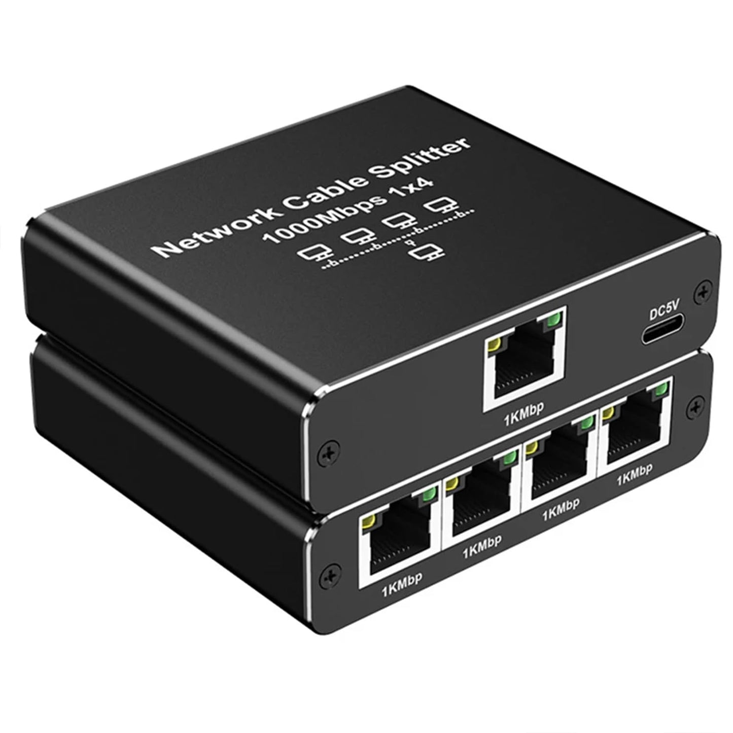 ShuoArmor 1 to 2/3/4 Port Gigabit LAN Splitter - 1000Mbps High-Speed Ethernet Hub | Compatible with Cat6/7/8 Cables | Plug & Play for PC/Laptop/Router
