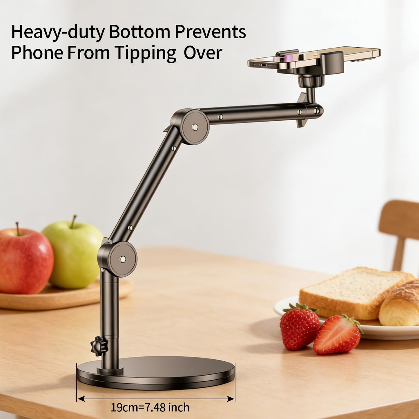 GOAKICHGO Heavy Duty Aluminum Overhead Phone Mount for Video Recording, Adjustable iPhone Tripod for Overhead Shots, Desk Phone Camera Stand