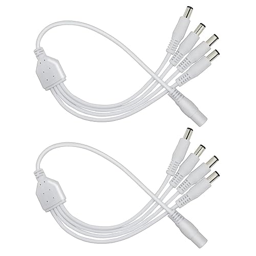 12V DC Power Splitter Cable 1 to 4 Way, Plug 5.5mm x 2.1mm for CCTV Security Camera, LED Strip Light and More,2-Pack White