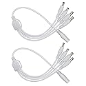 12V DC Power Splitter Cable 1 to 4 Way, Plug 5.5mm x 2.1mm for CCTV Security Camera, LED Strip Light and More,2-Pack White