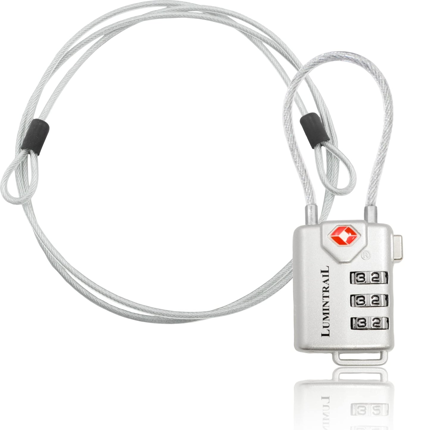 Lumintrail TSA Approved Luggage Lock – 3-Digit Personalized Combination with 4-FT Braided Steel Cable, Metal Travel Suitcase Lock (Silver, 1 Pack)