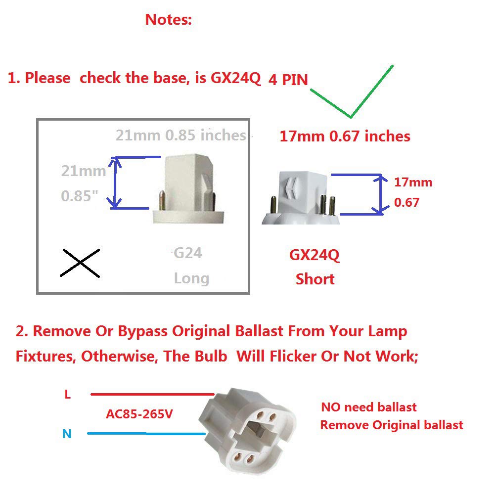 QLEE 9w Led Gx24Q Bulb 4-Pin Base PL Retrofit Lamp Natural 4000k Daylight Equivalent Gx24Q-3 20W CFL Bulb GX24 Reading Desk Table Light Downlight 360
