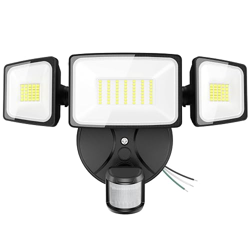 Onforu 75W LED Flood Light Motion Sensor Outdoor, 7000lm Dusk to Dawn Flood Light, Security Light with Three Head, IP65 Waterproof Exterior