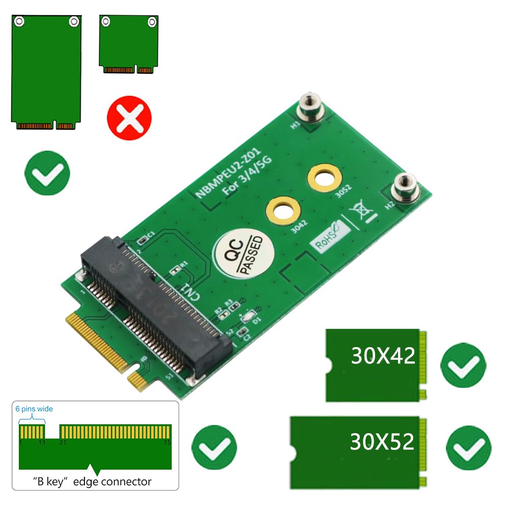 HLT M.2 Key B to Mini PCI-E Adapter for 3G/4G/5G Module