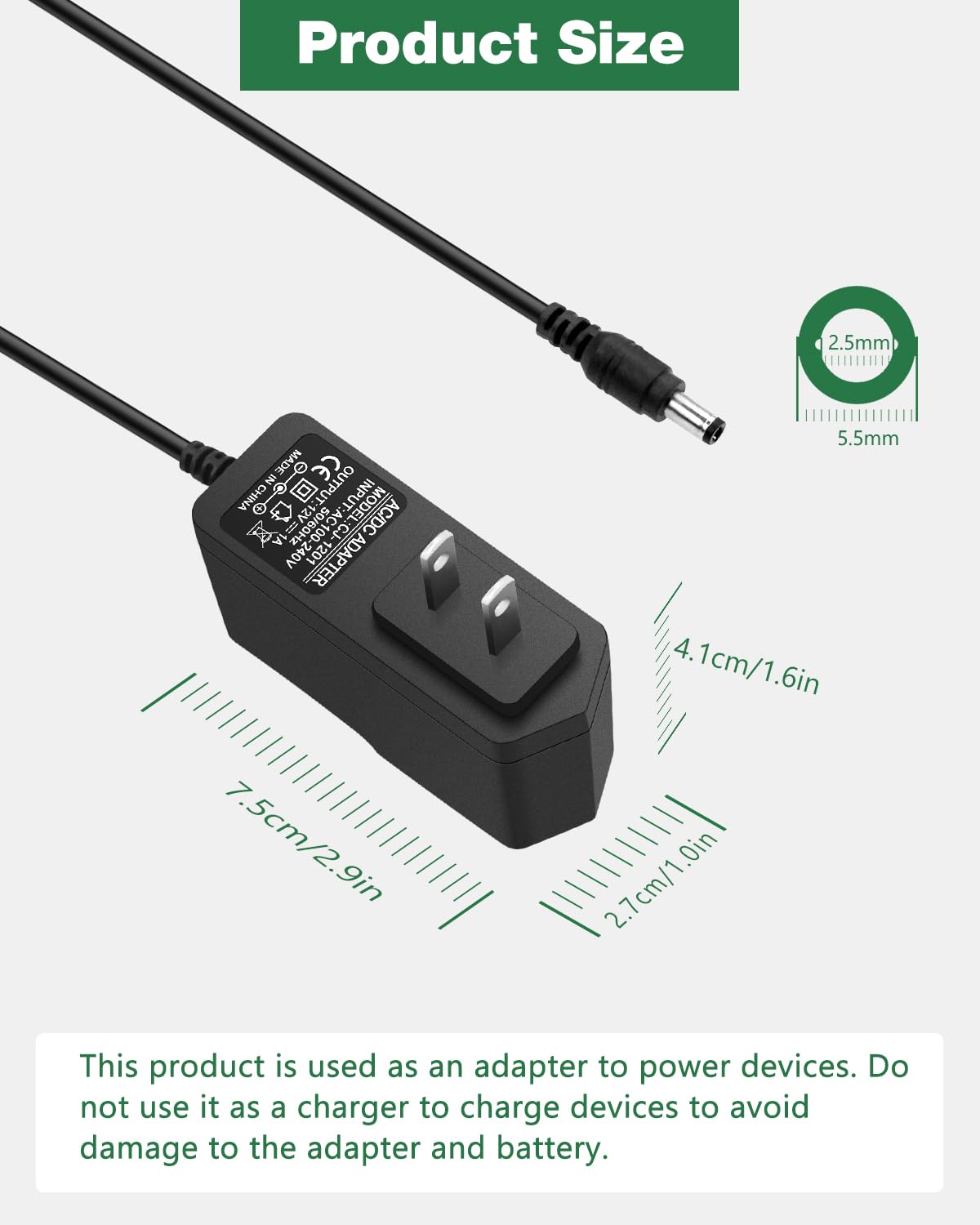 12V 1A Power Supply, AC Adapter 100-240V AC to DC 12V 1A Adapter Power Cord 700mA 500mA 400mA 300mA with 【5.5x2.5mm Tip Plug】 for LED Light Strips…