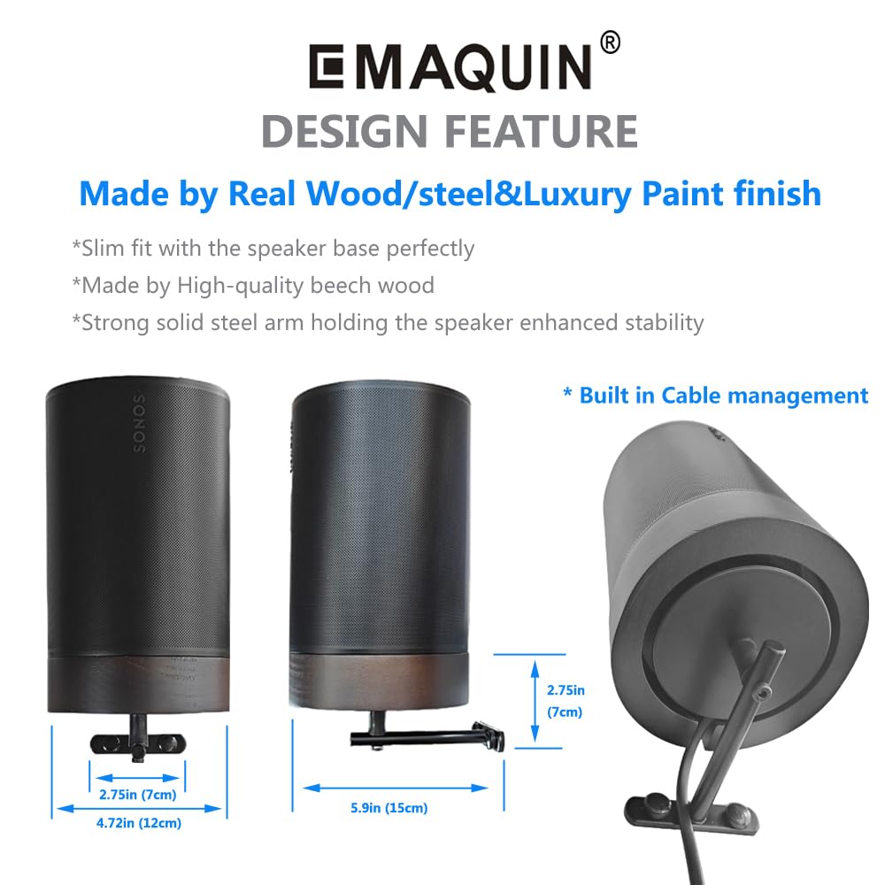 EMAQUIN Wall Mount Bracket for Sonos Era 100/Era 100 SL Speaker (Real Wood,Cable Management,Enduring Paint Finish,Compatible with Sonos Era 100/Era