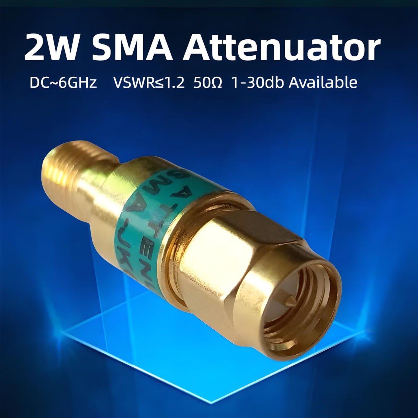 BECEN 2 Watt 30db Fixed Attenuator - SMA Male to Female DC to 6Ghz 50Ohm