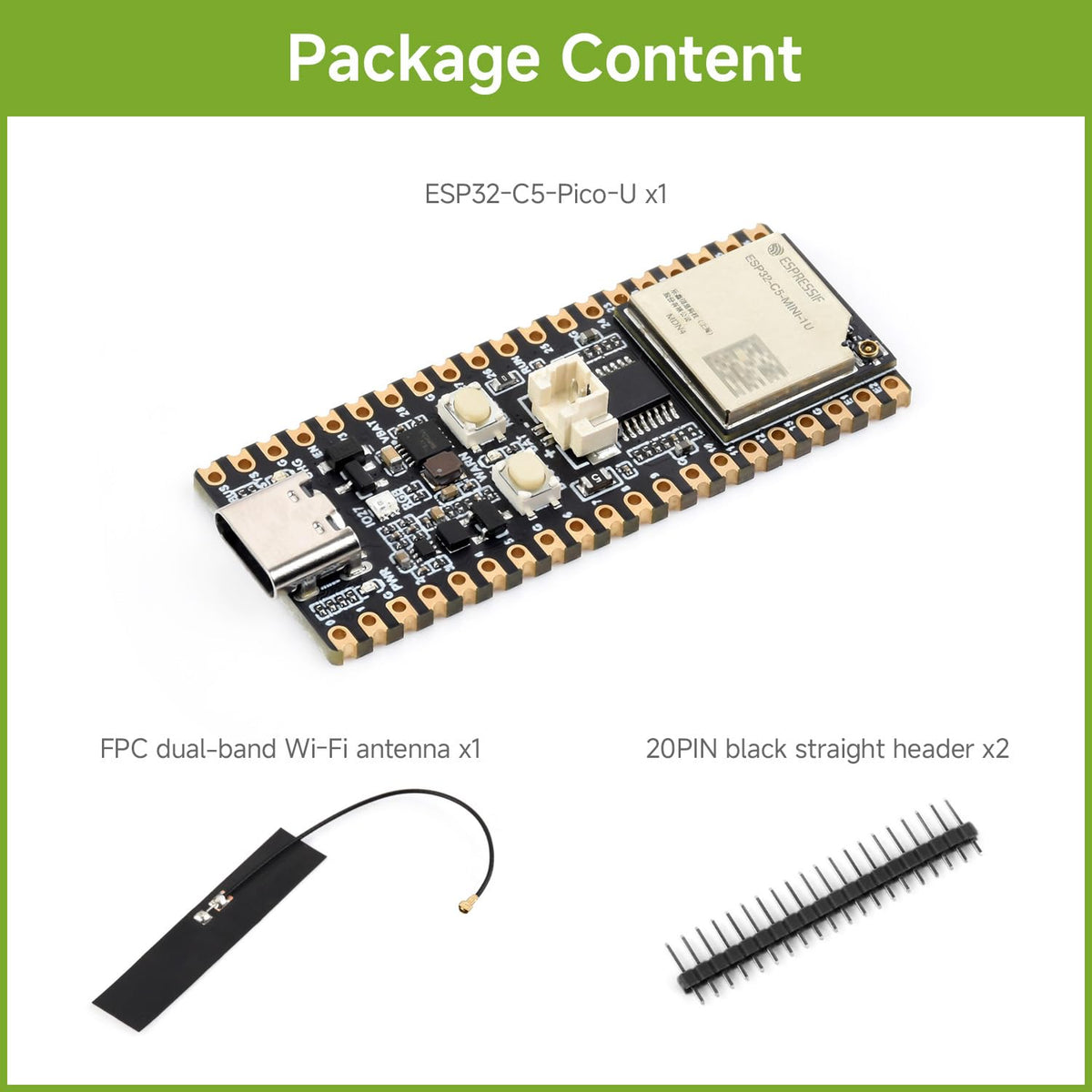 Waveshare ESP32-C5 Dual-Band Wi-Fi6 Dev Board, External FPC Antenna