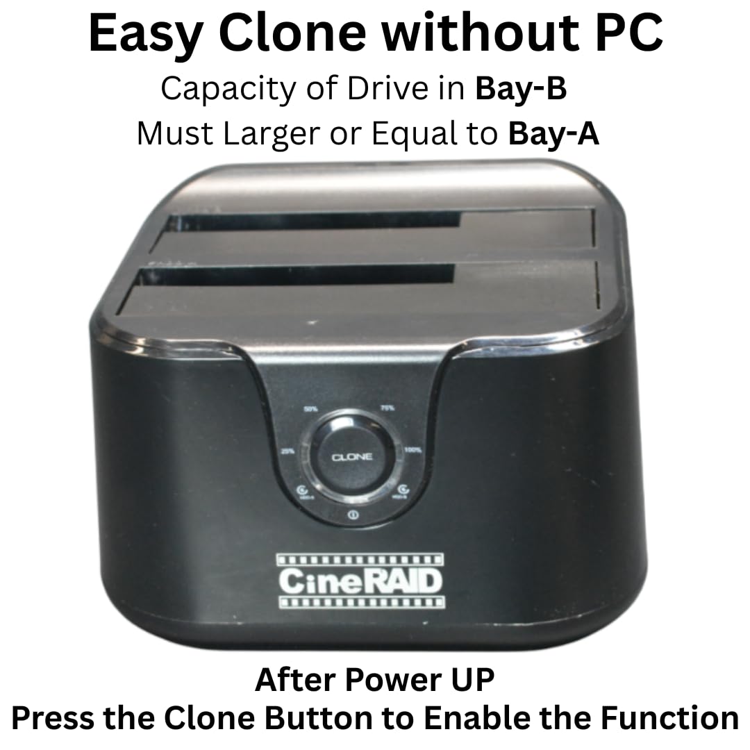 CineRAID CR-H238 (Dual Bay USB Type C Hard Drive Docking Station) USB 3.2 Gen 1 for 2.5"/3.5" SATA I/II/III HDD/SSD with One-Touch Clone, Up to 10TB