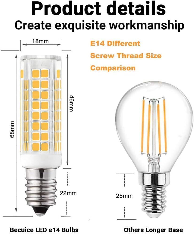 Becuice 120V AC 7W e14 Screw Base LED Light Bulbs 70 Watt Incandescent Bulb Equivalent European Base Replacement for Chandeliers, Ceiling Fan 360°
