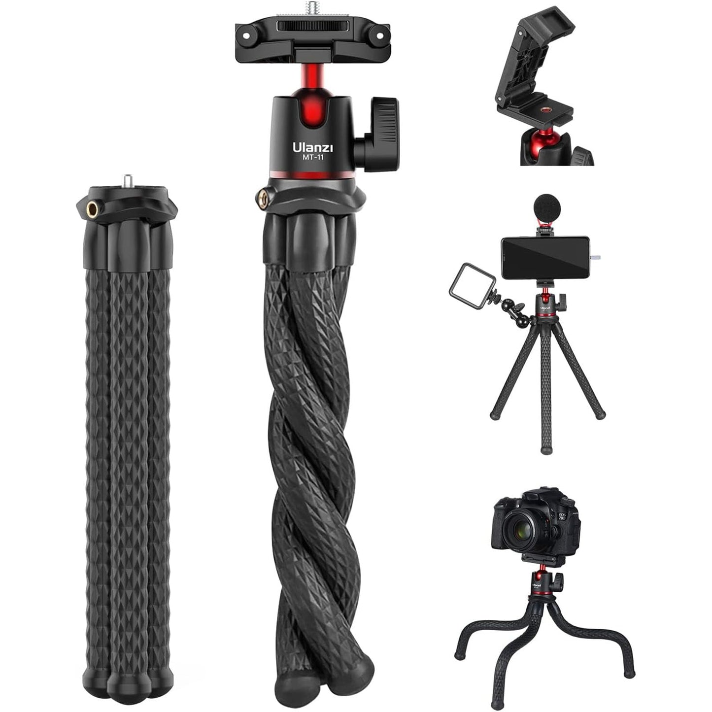 ULANZI Camera Tripod, Mini Flexible Stand w Hidden Phone Holder w Cold Shoe Mount, 1/4'' Screw f Magic Arm, Universal f iPhone 17 16 15 14 Pro Max XS