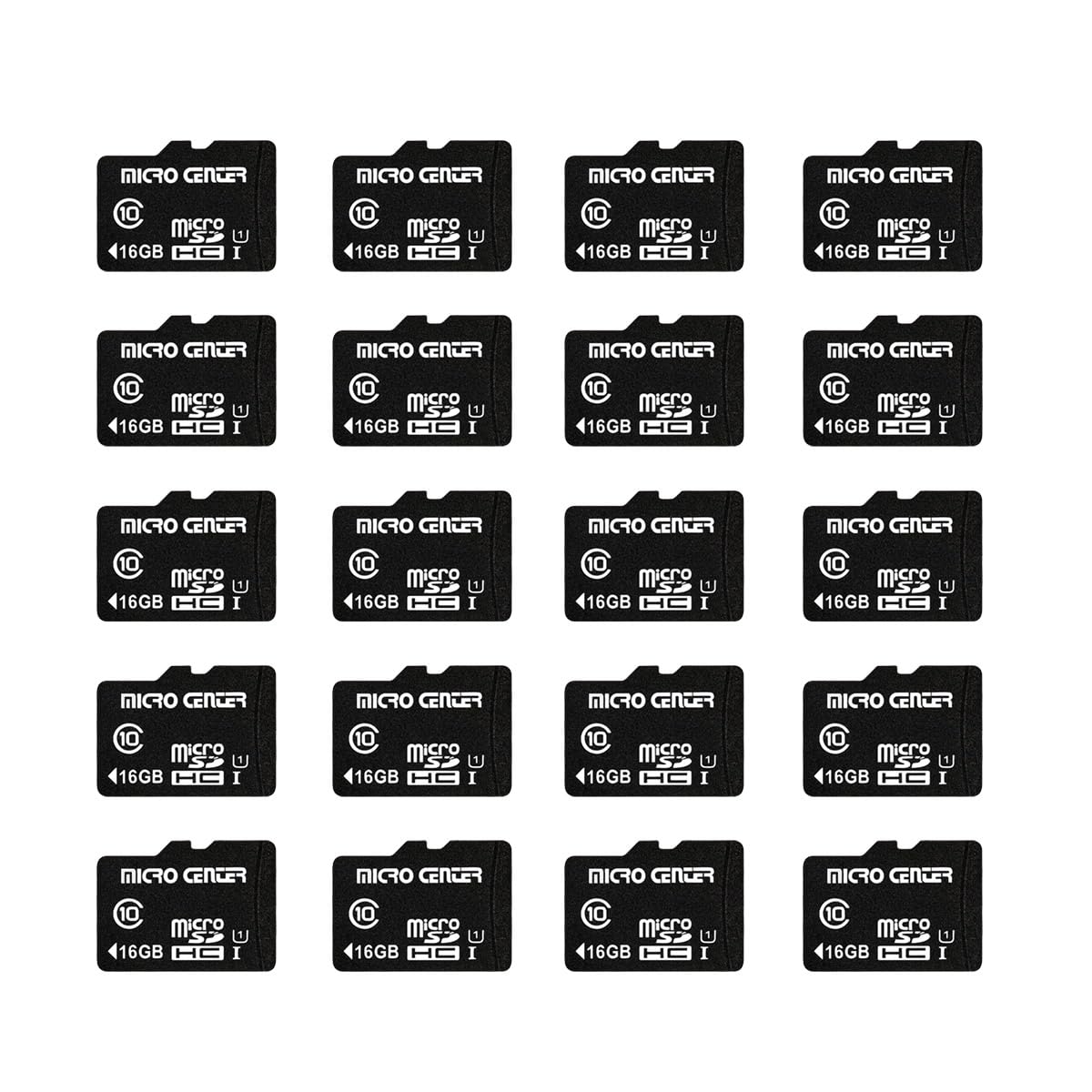 Micro Center 16GB Class 10 Micro SDHC Flash Memory Card 20 Pack with Adapter for Mobile Device Storage Phone, Tablet, Drone & Full HD Video Recording