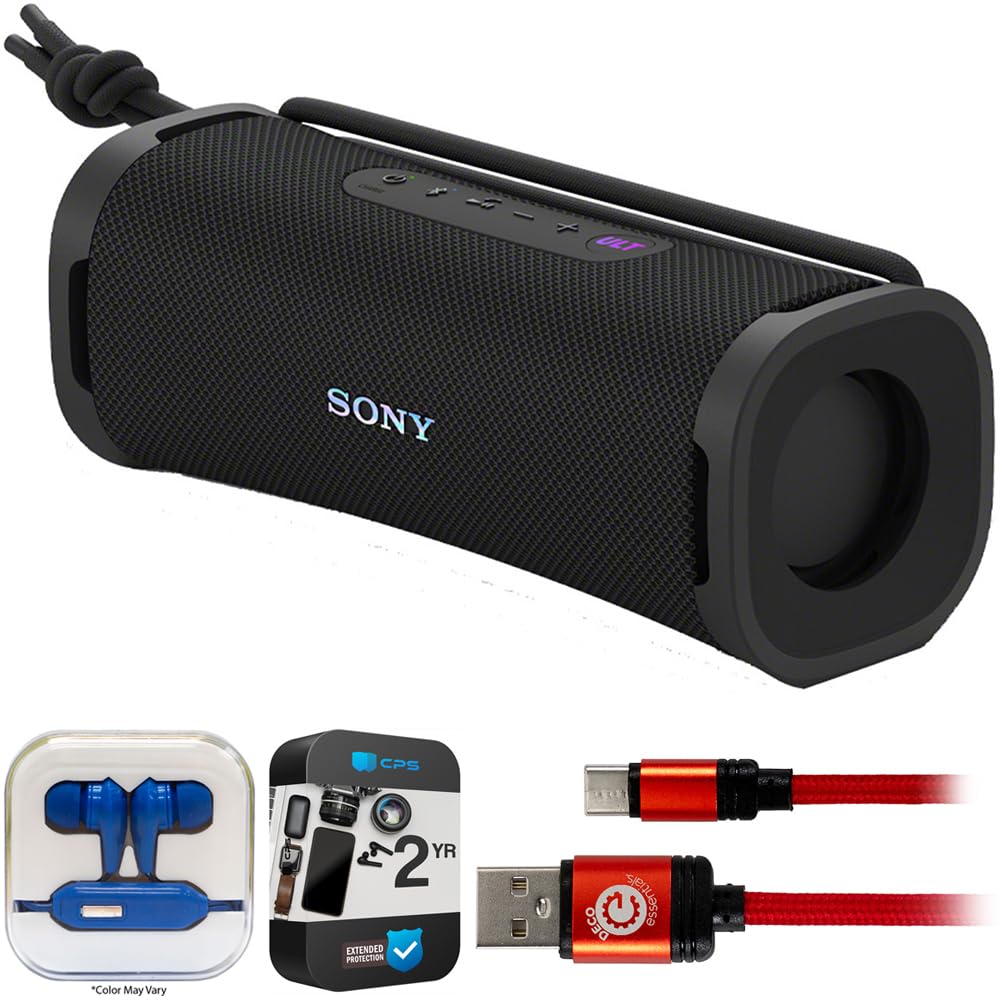 Sony SRSULT10/B ULT Field 1 Wireless Ultra Portable Bluetooth Compact Speaker, Black Bundle with 2 YR CPS Protection Pack, Mizco Travelocity in-Ear