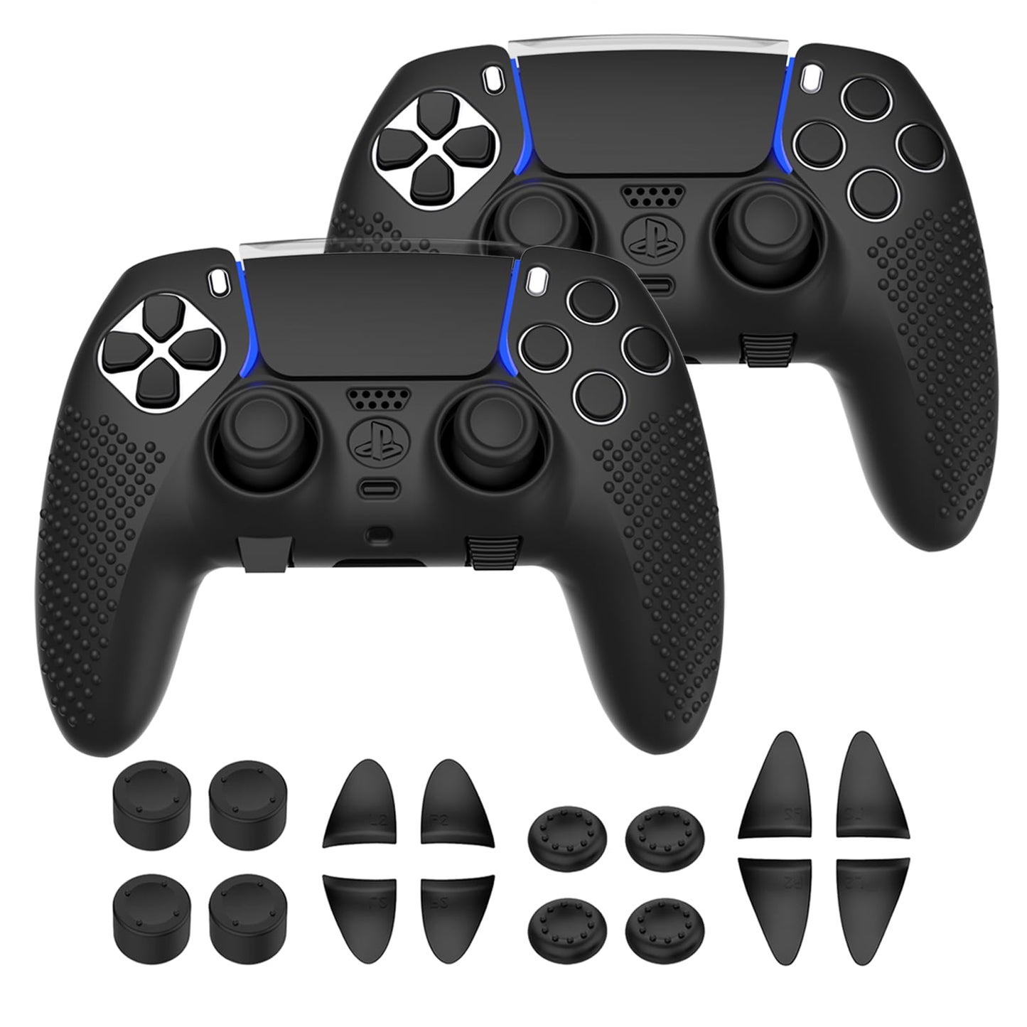 KOEBSHPE Anti-Slip Cover for PS5 DualSense Controller, Accessories Including Cover for DualSense Edge, Thumb Caps, Triggers Extenders, and Touchpad