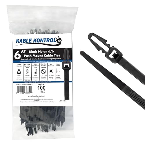 Kable Kontrol Arrowhead Push Mount Cable Ties Nylon, 6 Inch 100 Pcs, 40 Lbs Tensile Strength, Self-Locking Zip Ties UV & Chemical Resistant Ideal