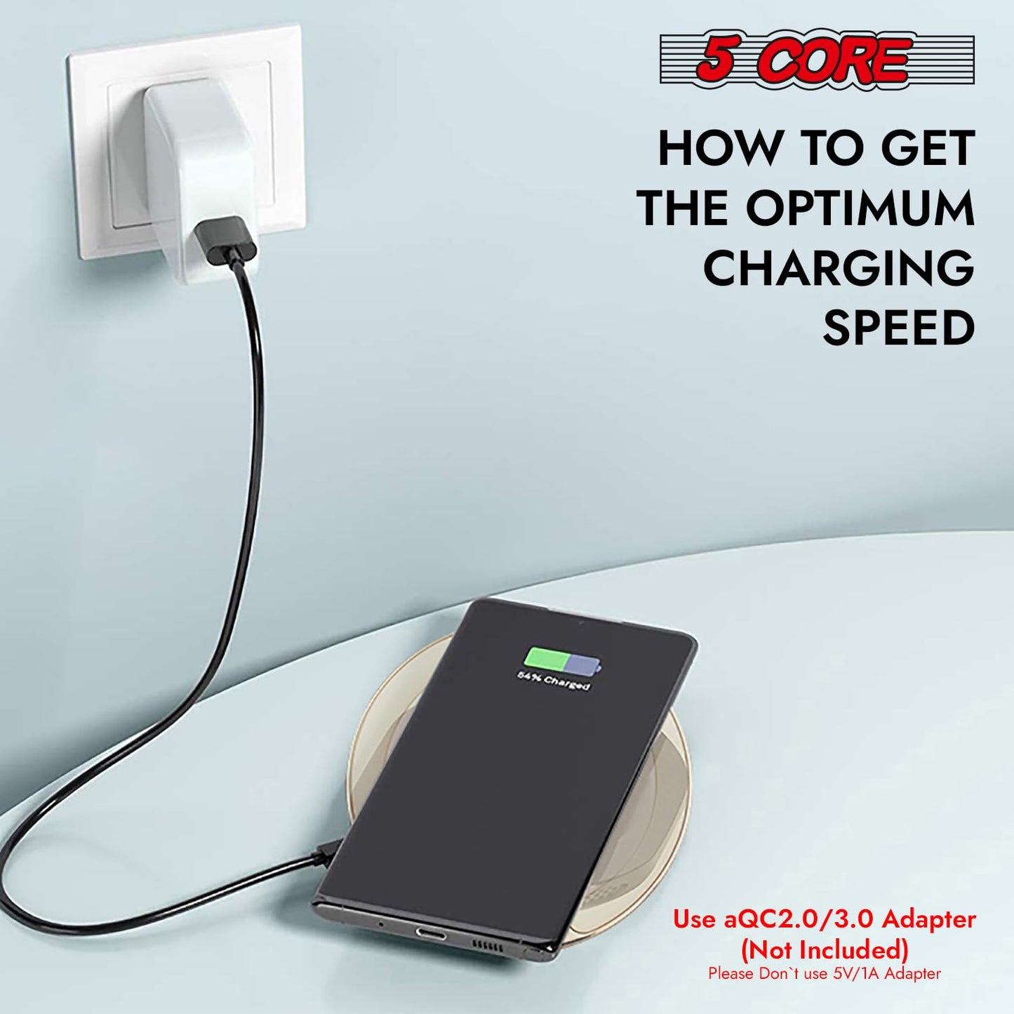 5 Core Fast Wireless Charging Pad 15W Qi-Certified Slim Glass Top Phone Charger with USB-C for iPhone Samsung & Other Smart Phones - CDKW04 W