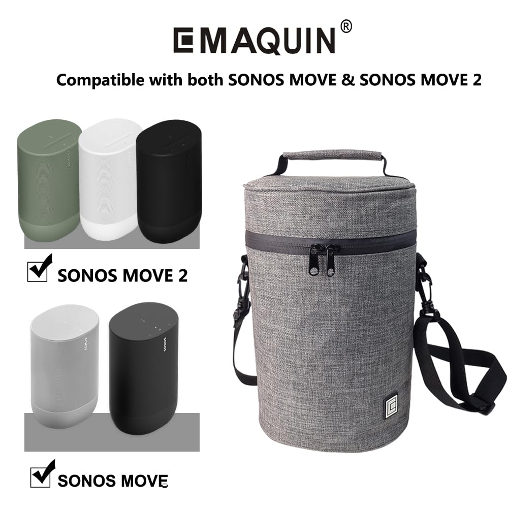EMAQUIN Travel and Storage Carrying Case for Sonos Move/Sonos Move 2 Speaker(Both Compatible with Sonos Move/Move 2 and Charging Base,Sliver Grey)