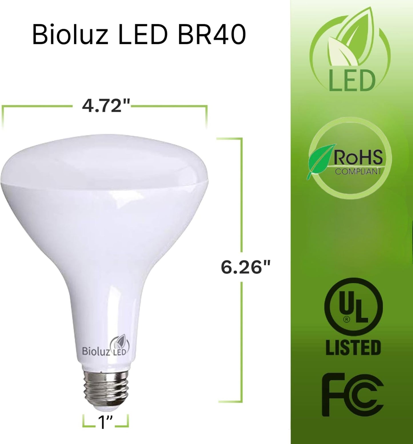 Bioluz LED 4 Pack BR40 LED Light Bulbs - Brightest Dimmable Instant ON Warm White 2700K 120W Equivalent Using 16W 1400 Lumen High CRI Indoor
