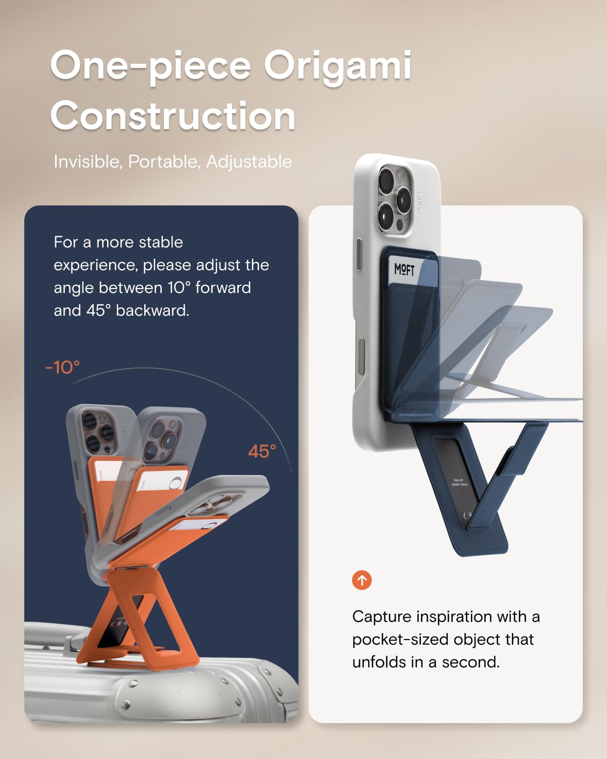 MOFT Phone Tripod Wallet for iPhone, Mulit-Angles, Lightweight & Portable Phone Stand, MOVAS Vegan Leather Magnetic Wallet, Strong Magnets, NFC Card