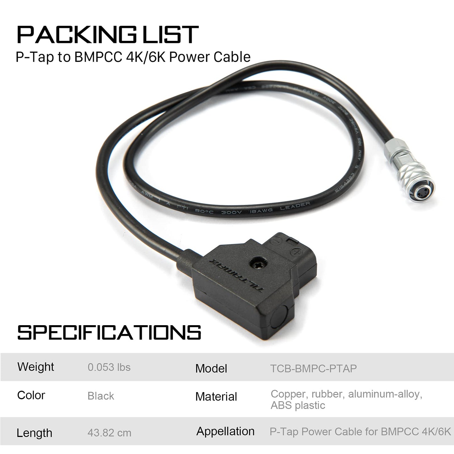 Tilta PTAP to 2-Pin Power Cable Compatible with BMPCC 4K/6K (Power Your Camera with a Gold Mount or V Mount Battery)