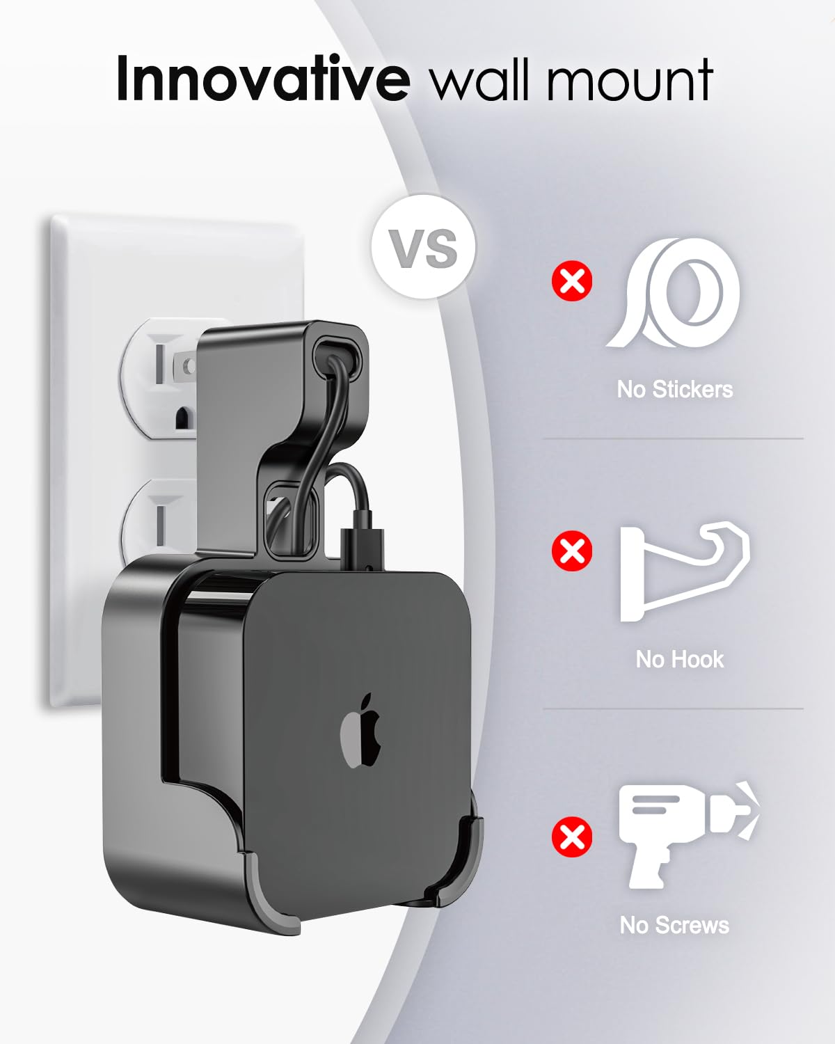 volport Wall Mount Holder Bracket for Apple TV 4k 3rd Generation - Outlet Hanger Stand for Apple-TV 4k+ Gen 3 Built-in Cable Management, Hide & Store