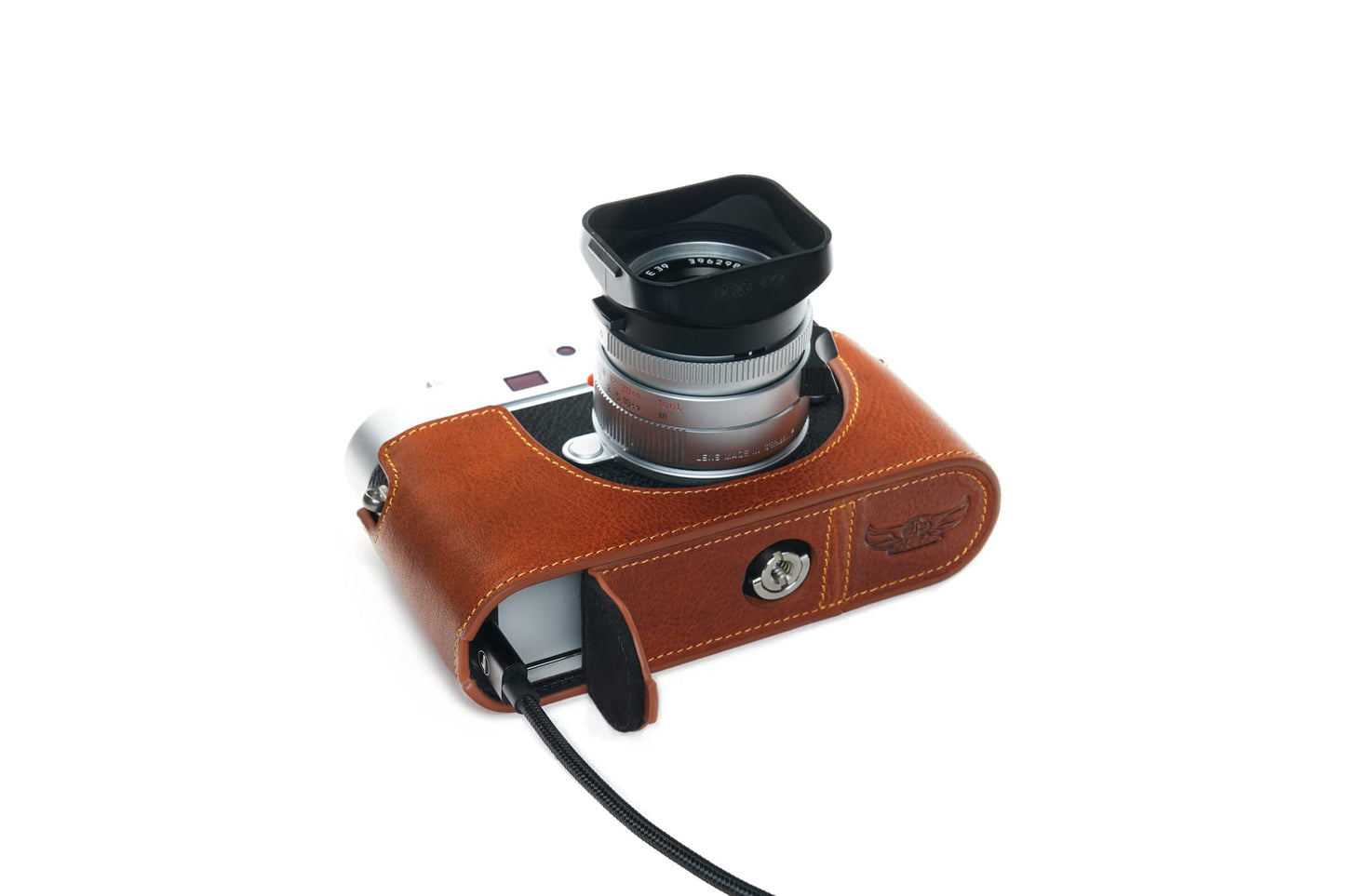 BolinUS For Leica M11 Camera Case, Handmade Genuine Real Leather Half Camera Case Bag Cover for Leica M11 Camera Bottom Opening Version + Hand Strap