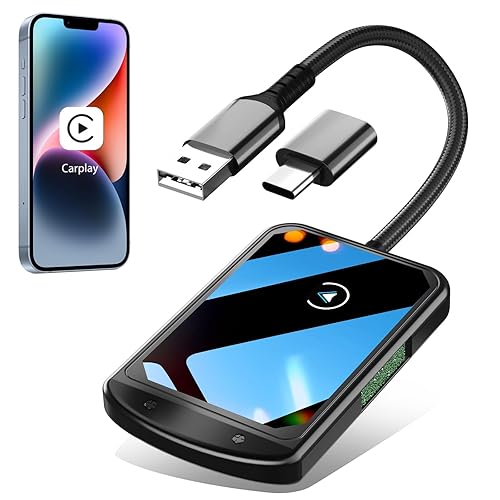 Wireless CarPlay Adapter for iPhone, Plug & Play Bluetooth & 5.8GHz Converter, Upgrades Wired to Wireless CarPlay, Auto-Reconnect, Compatible