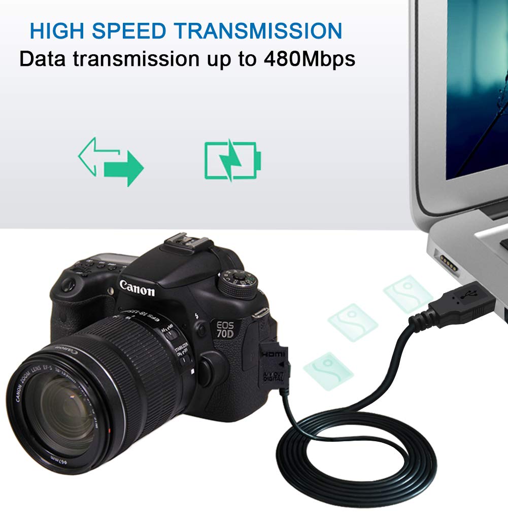 USB Cable for Canon Camera Charger,Mini USB Cable Data Transfer Cord for Canon PowerShot Rebel EOS DSLR ELPH Camcorders. Interface Replacement