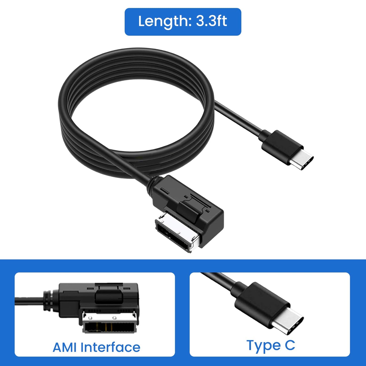 AMI MMI Type-C Aux Adapter Cable for Audi A3 A4 A5 A6 A8 - Music Interface Adapter Compatible with MMI 3G+ System, Supports iPhone 15/16 & Android