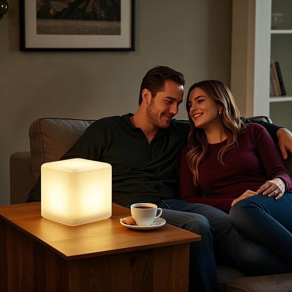 Mr.Go Rechargeable LED Color-Changing Light Cube 8", Dimmable Soothing Mood Lamp with Remote, 16 RGB Colors 4 Modes, Waterproof Cube Lights for Home