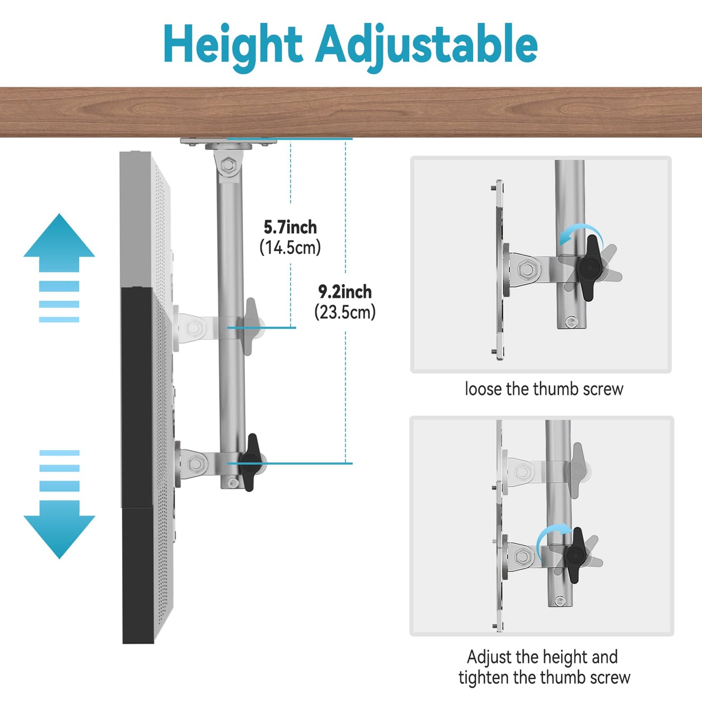 Letlar Kitchen Under-Cabinet Mount Compatible with Echo Show 15, Adjustable Height, Rotatable Swivel Tilt Mount, Forward and Stowed for Saving Space