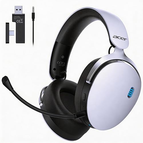 acer 2.4GHz Wireless Gaming Headsets for PS5, PS4, PC, Switch, 3 in 1 Gaming Headphones with Noise Canceling Mic, Stereo Sound, 40+Hr Battery, 50mm