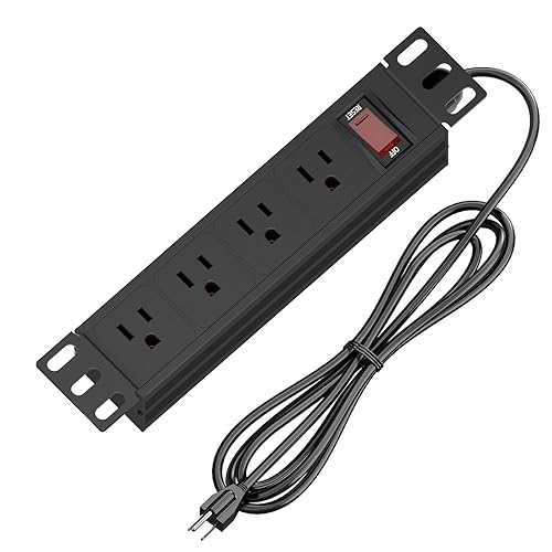 10" Rack PDU- 1U (4Outlets) 10-inch Mini Rack Power Distribution Unit with Protection (125V/15A 6ft Cable), Network Cabinet Rack Mount Power Strip
