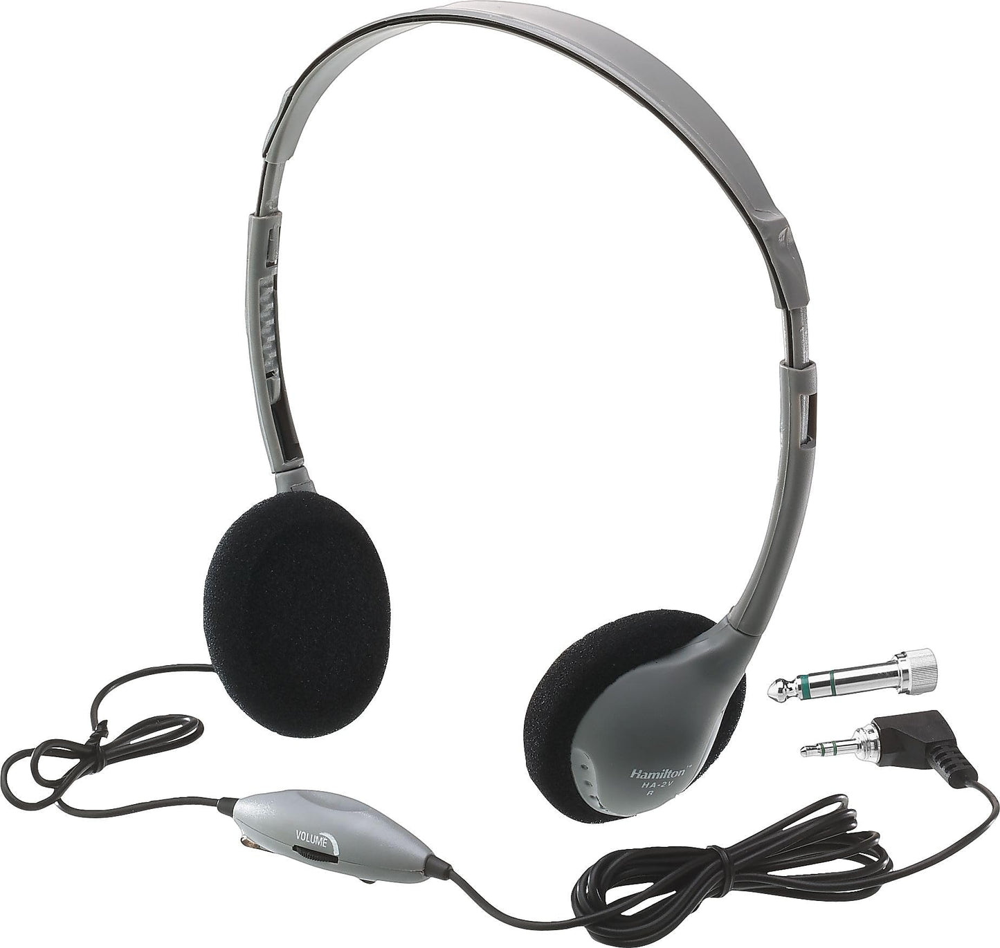 HamiltonBuhl HA2V SchoolMate On-Ear Stereo Headphone - Gray, In-Line Volume Control, Replaceable Foam Cushions, Adjustable Headband, 5 ft