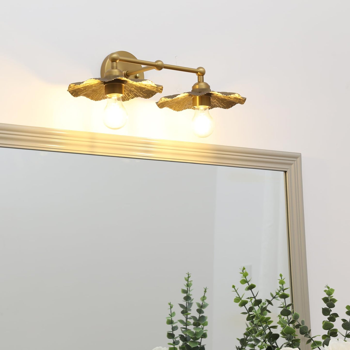 Pathson 2-Head Wall Sconce Lamps Flower Design, Brass Bathroom Vanity Wall Light Above Mirror Lighting Fixture, Hardwired Metal Home Decor for Living