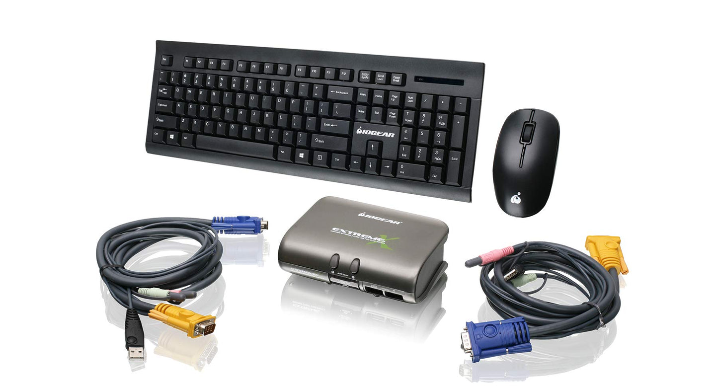 IOGEAR 2-Port KVMP with Long Range Media Center Keyboard and Mouse, GCS1732-KM1