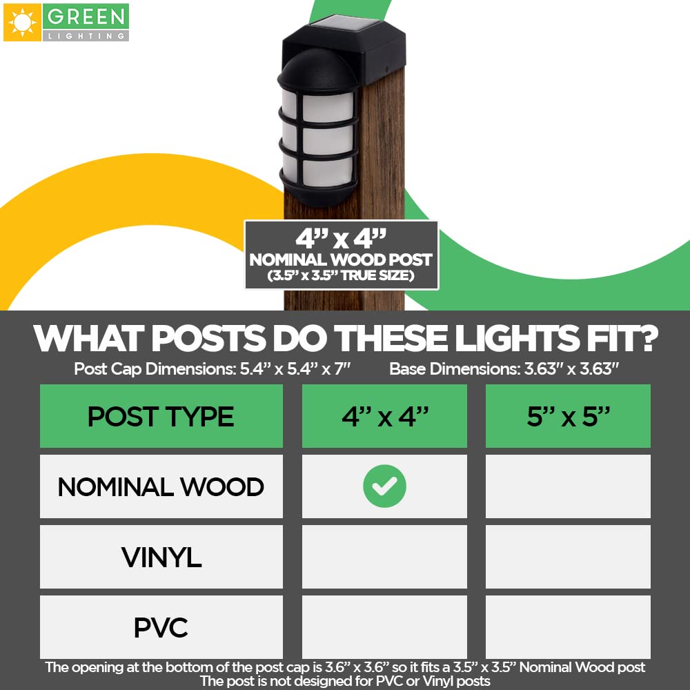 GreenLighting Marina Solar Post Cap Lights - Fits 4x4 Wood Outdoor Solar Powered Post Cap, Fence, Deck, Garden - Bright LED, Waterproof Nautical