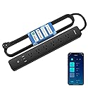 GHome Smart Power Strip 15A, 2.4G WiFi Smart plugs that work with Alexa & Google Home, Surge Protector Flat Plug with 6 APP Control WiFi outlets, FCC