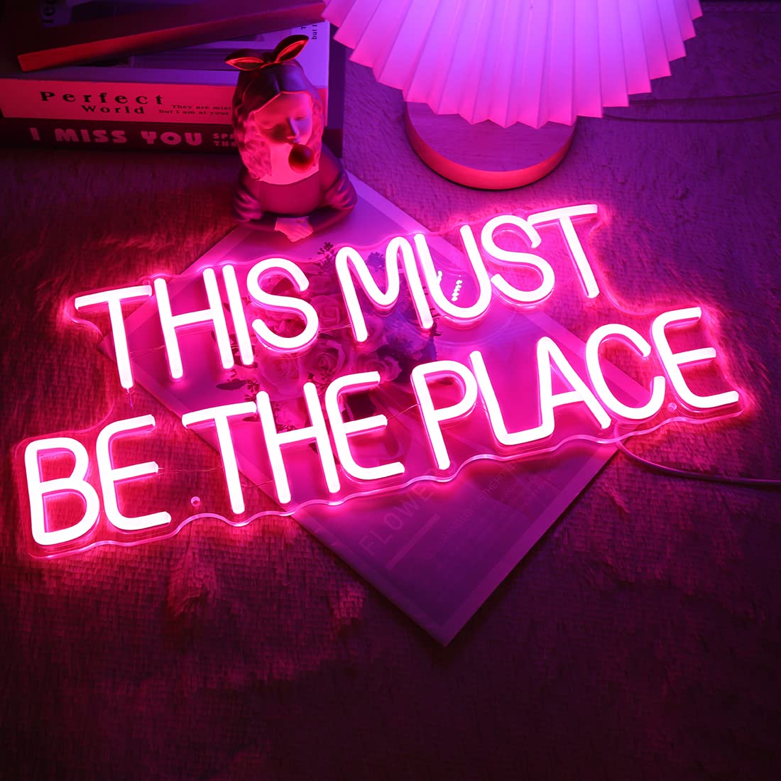Britrio This Must Be The Place Neon Sign for Bedroom Wall Decor Light Up Word Neon Light Sign Home Pub Club Cafe Shop Bar Hotel Salon Window Party