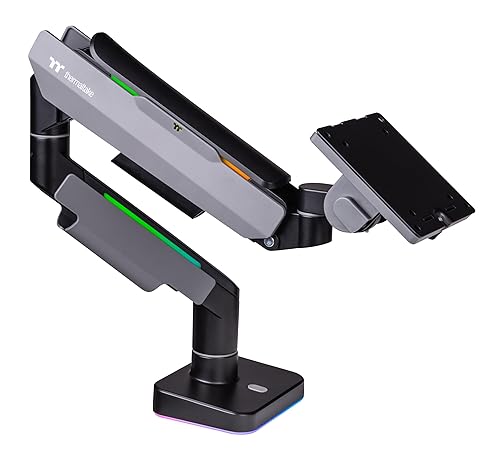 Thermaltake Single Heavy Duty RGB Monitor Arm for up to 49 inchs and 44 lbs Screen, 100 x 100 mm VESA Compatible, Wide Rage Movements