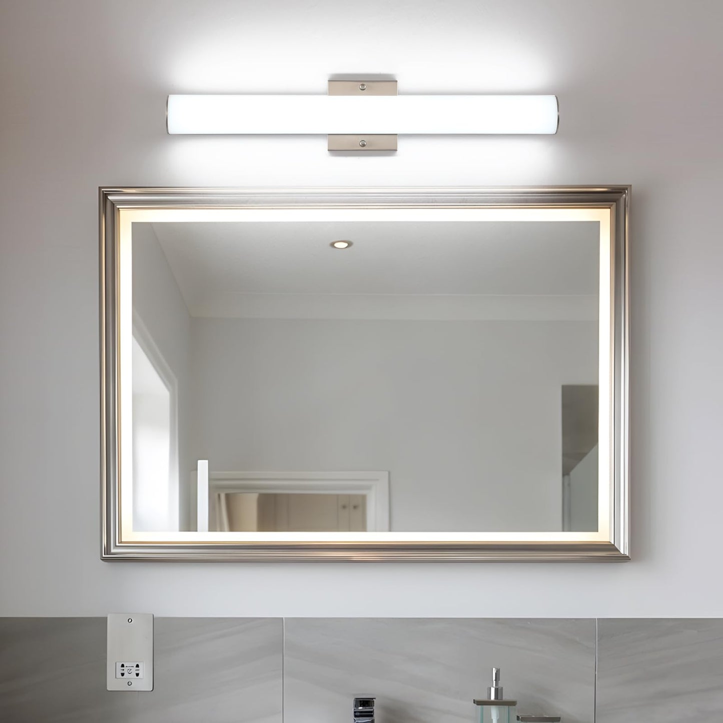 Bicrink 24 Inch Brushed Nickel Vanity Light, Dimmable, 24W Modern Bathroom Vanity Light Fixture Over Mirror, Cool White 5500K Wall Sconce Lighting